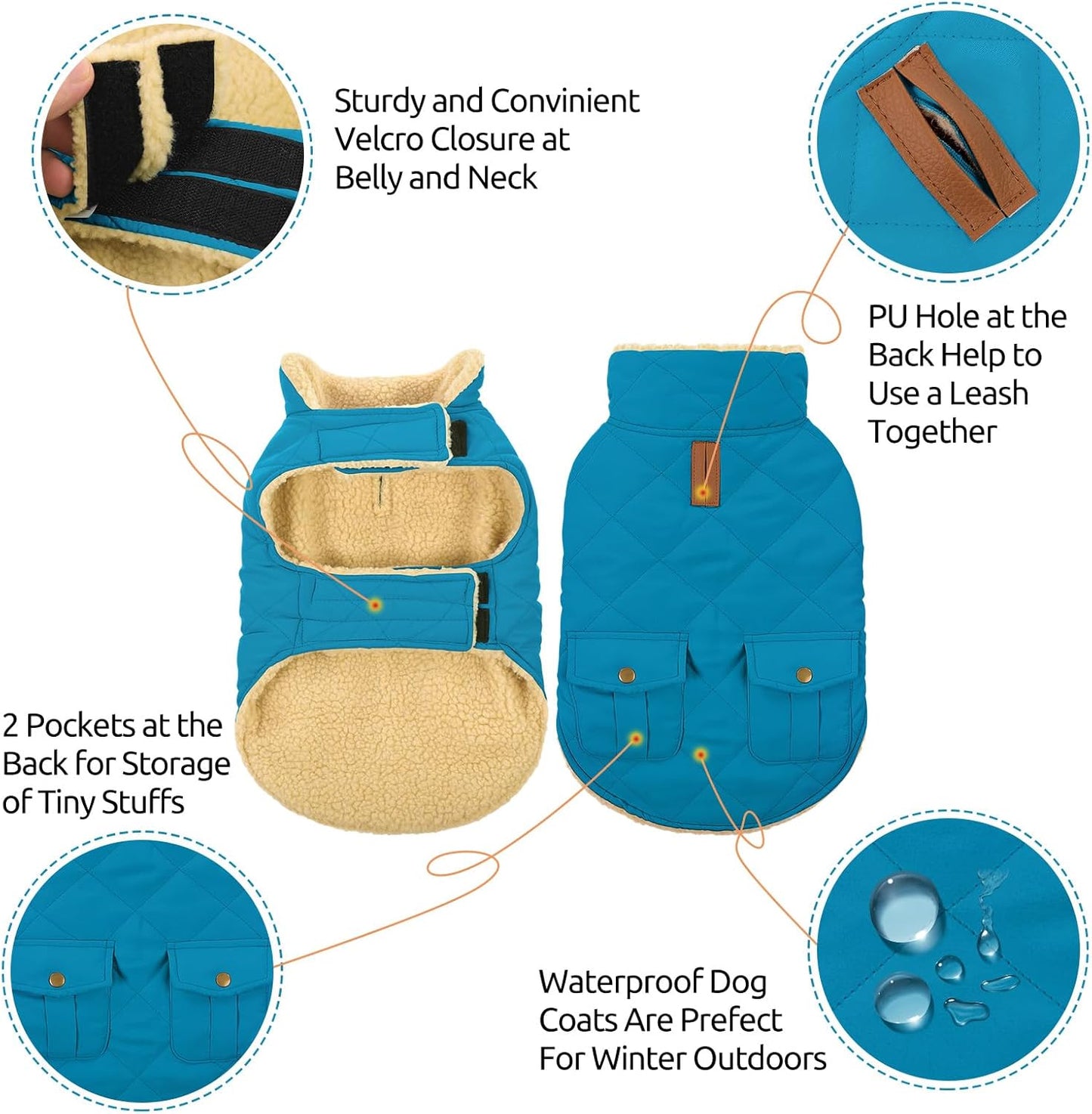 Queenmore Dog Winter Coat Warm Puffer Jacket Waterproof Plush Lining Thermal Cold Weather Vest for Small Medium Large Dogs, Windproof Easy On Pet Jacket Blue XL