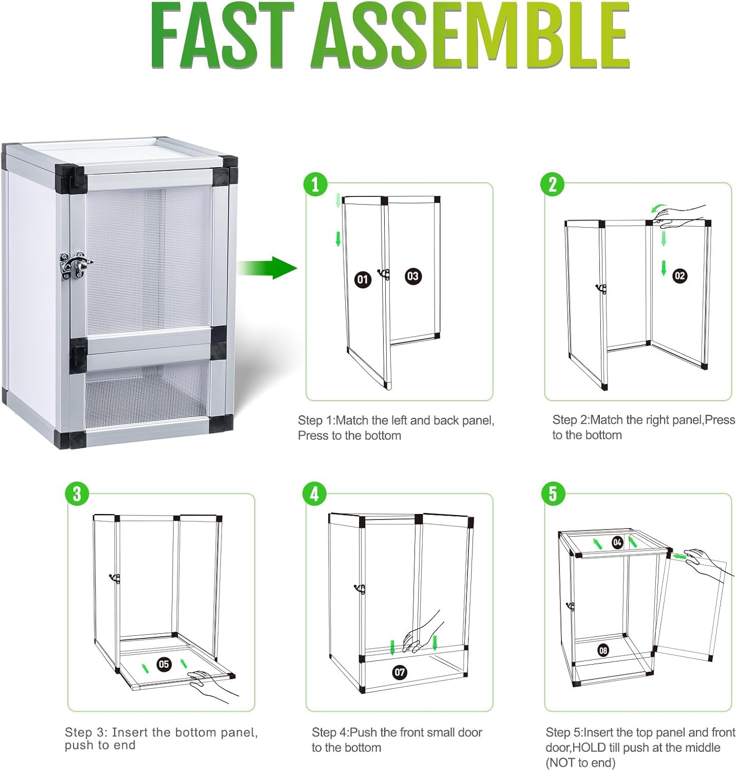 5-Pack Reptile Cage 8" x 8" x 12", Small Hatching Habitat with Screen & Acrylic Doors, Ventilated Terrarium for Lizards, Frogs, Easy to Assemble