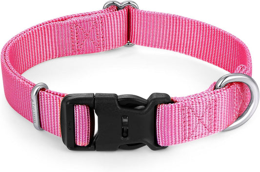 Mikivery Nylon Dog Collar with Quick Release Buckle Soft Adjustable Sturdy for Small Medium Large Dogs Pink,L