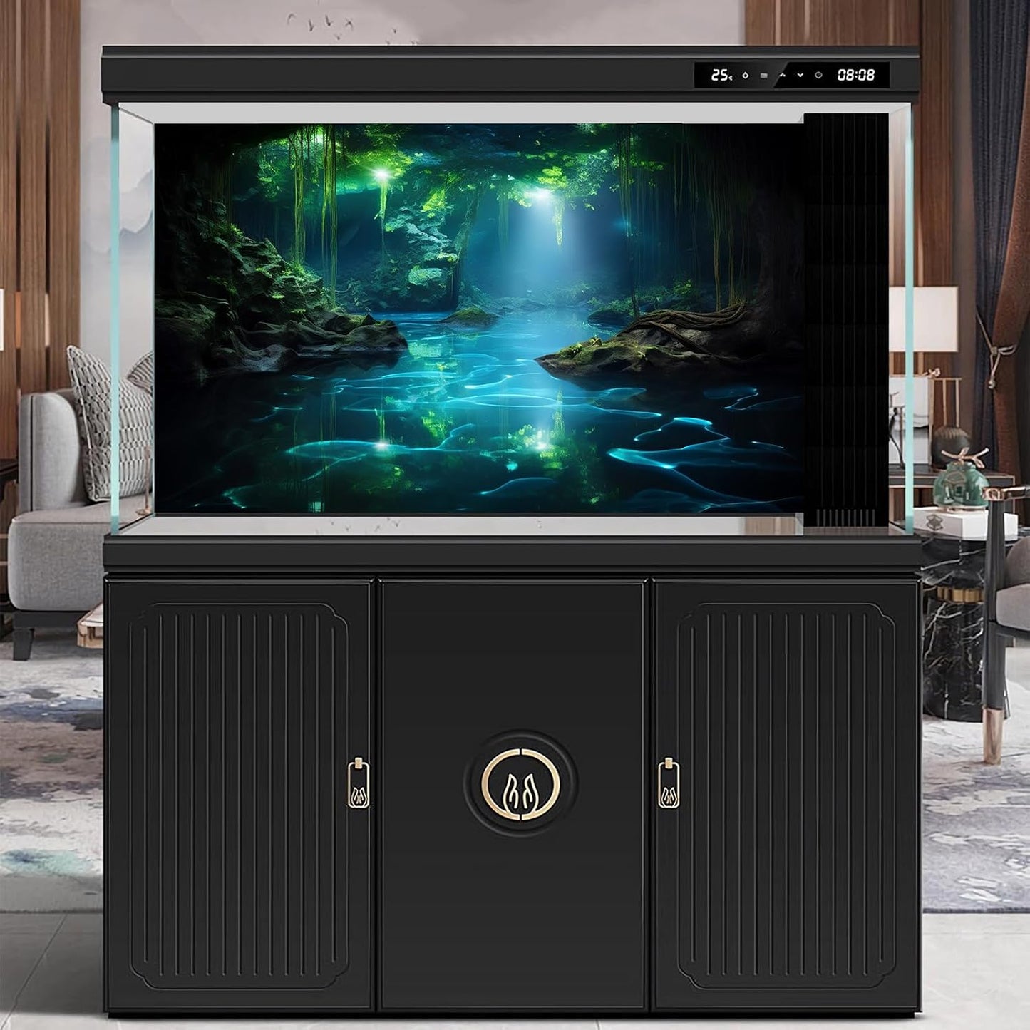 Cave Aquarium Background Underwater Cave with Light Beam Tranquil Stream Terrarium Background Mysterious Elegant Fantasy Tropical Plants Fish Tank Backdrop Wallpaper Poster Decorations Vinyl 30x18in