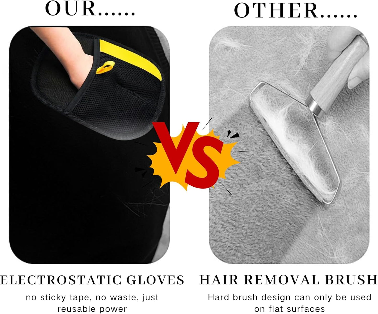 Magic Brush Pet Hair, Newly Upgraded Reusable Electrostatic Pet Hair Remover Glove, Pet Hair Removal Glove for Dogs & Cats, Clothing, Couch, Carpet, Car Seat (2 Pcs)