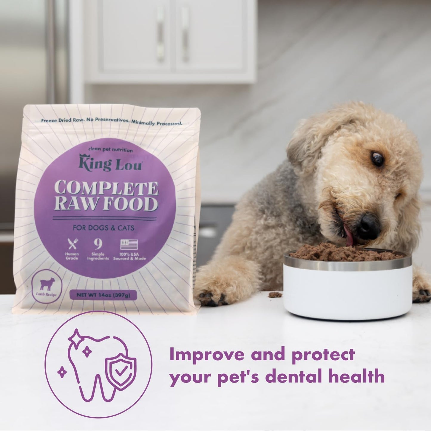King Lou Pets - Human Grade Raw Food for Dogs and Cats - Complete Meal for Pets - Freeze Dried Lamb Recipe - 14oz