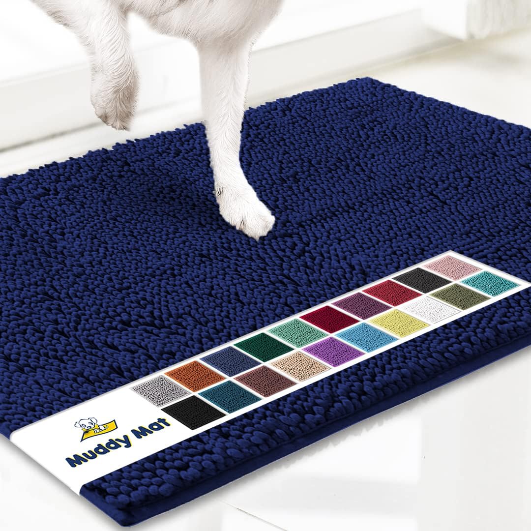 Muddy Mat® Shown on TV – Super Absorbent Door Mat Indoor, Microfiber Quick Dry Chenille Entryway Rug, Non-Slip Front Door Mat, Indoor Mats for Entryway, Machine Washable Pet Rug, Navy Blue 24"x36"