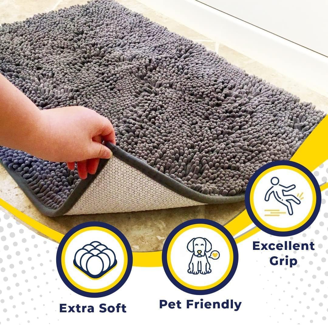 Muddy Mat® Original Dog Door Mat for Muddy Paws, Super Absorbent Microfiber, Non-Slip Washable Pet Rug, Quick Dry Chenille Entryway Carpet, Machine Washable Indoor Outdoor mat, Grey 36"x120"