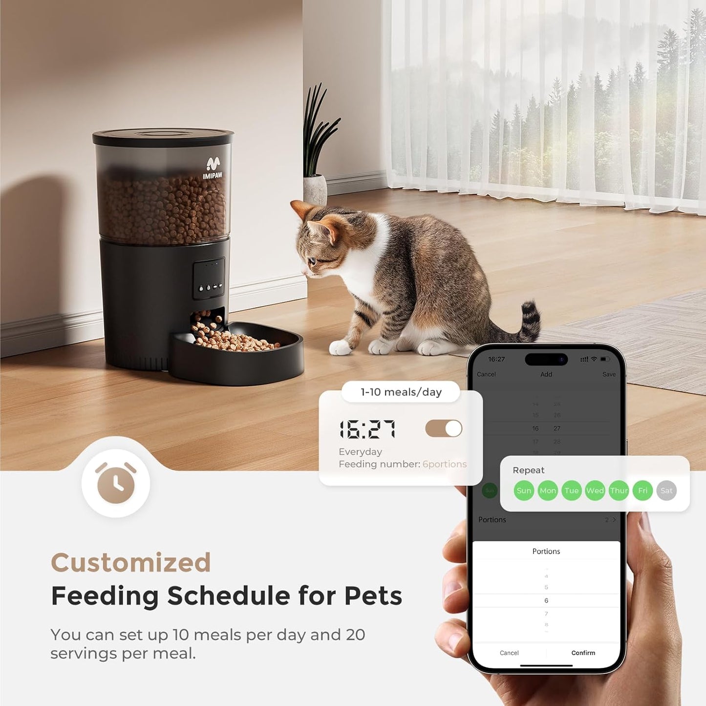Automatic Cat Feeder, 5G WiFi Cat Food Dispenser with APP Remote Control, Pet Dry Food Smart Feeder, Programmable Timed Feeding, Dual Power Supply, 1-10 Meals Per Day