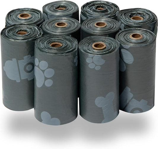 Best Pet Supplies Dog Poop Bags (150 Bags) for Waste Refuse Cleanup, Doggy Roll Replacements for Outdoor Puppy Walking and Travel, Leak Proof and Tear Resistant, Thick Plastic - Gray