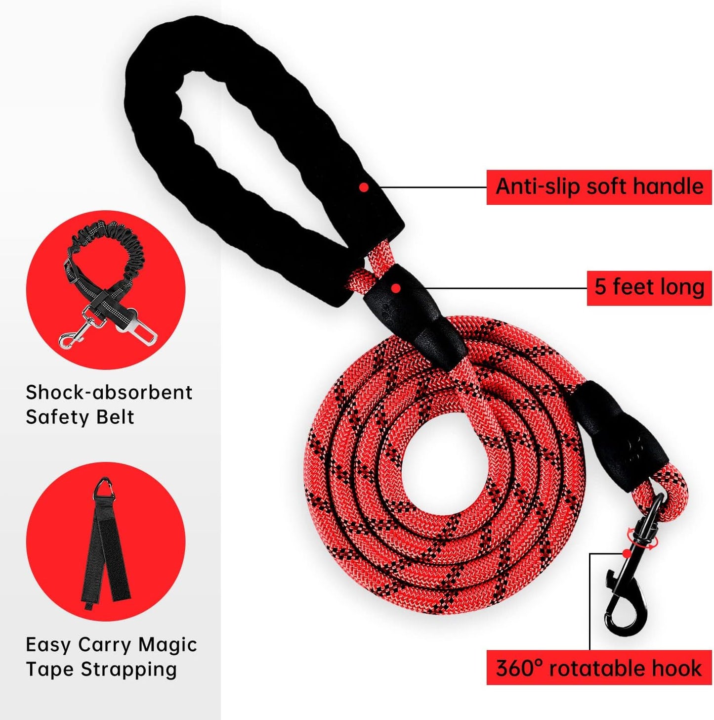 IVY&LANE No Pull Dog Harness for Small Dogs, Dog Vest Harness with Leash, Safety Belt and Storage Strap, Fully Adjustable, 360° Reflective Strip, Soft Handle (Red, S)