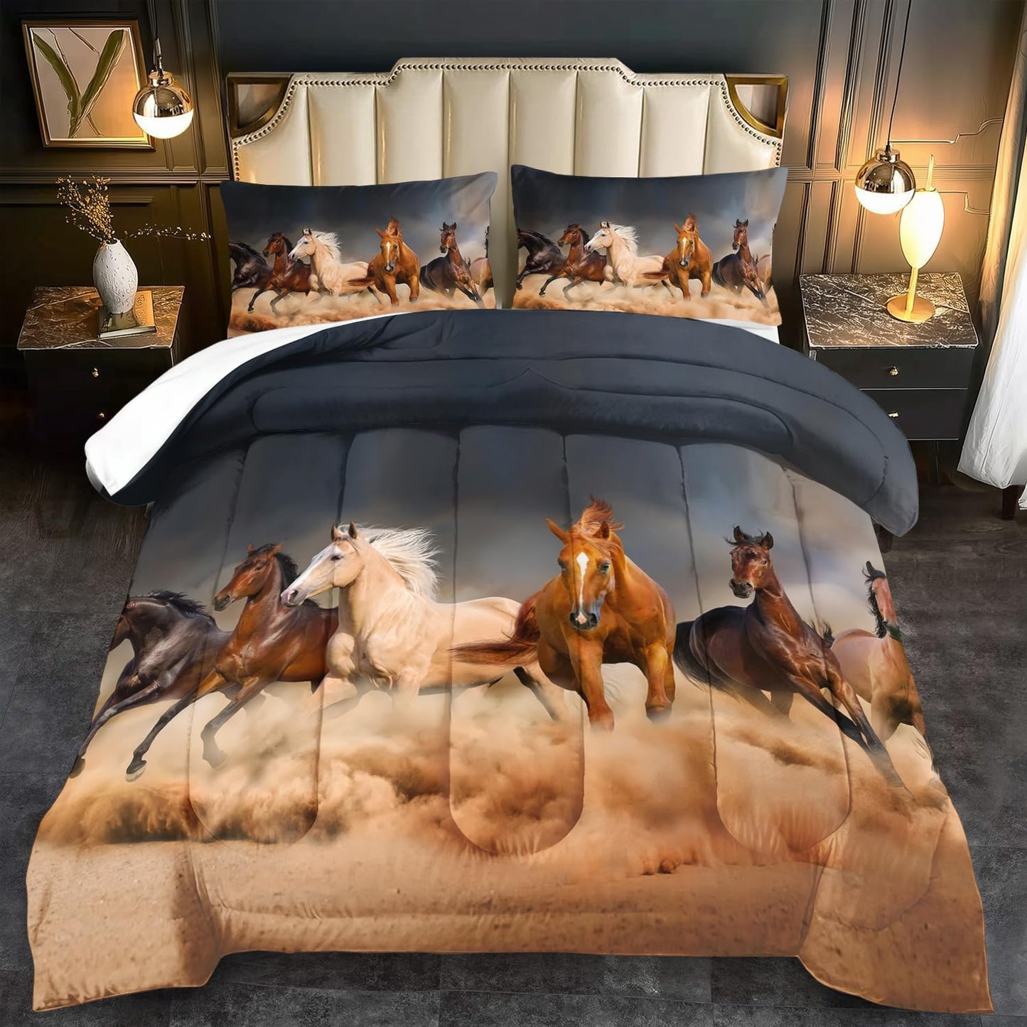 Western Horse Comforter Set Full for Boys,Brown Western Cowboy Bedding Sets Full Size, Farm Style Animal Horse Quilt for Boys, Southwestern Farmhouse Home Cowgirl Comforter Bedroom Decor