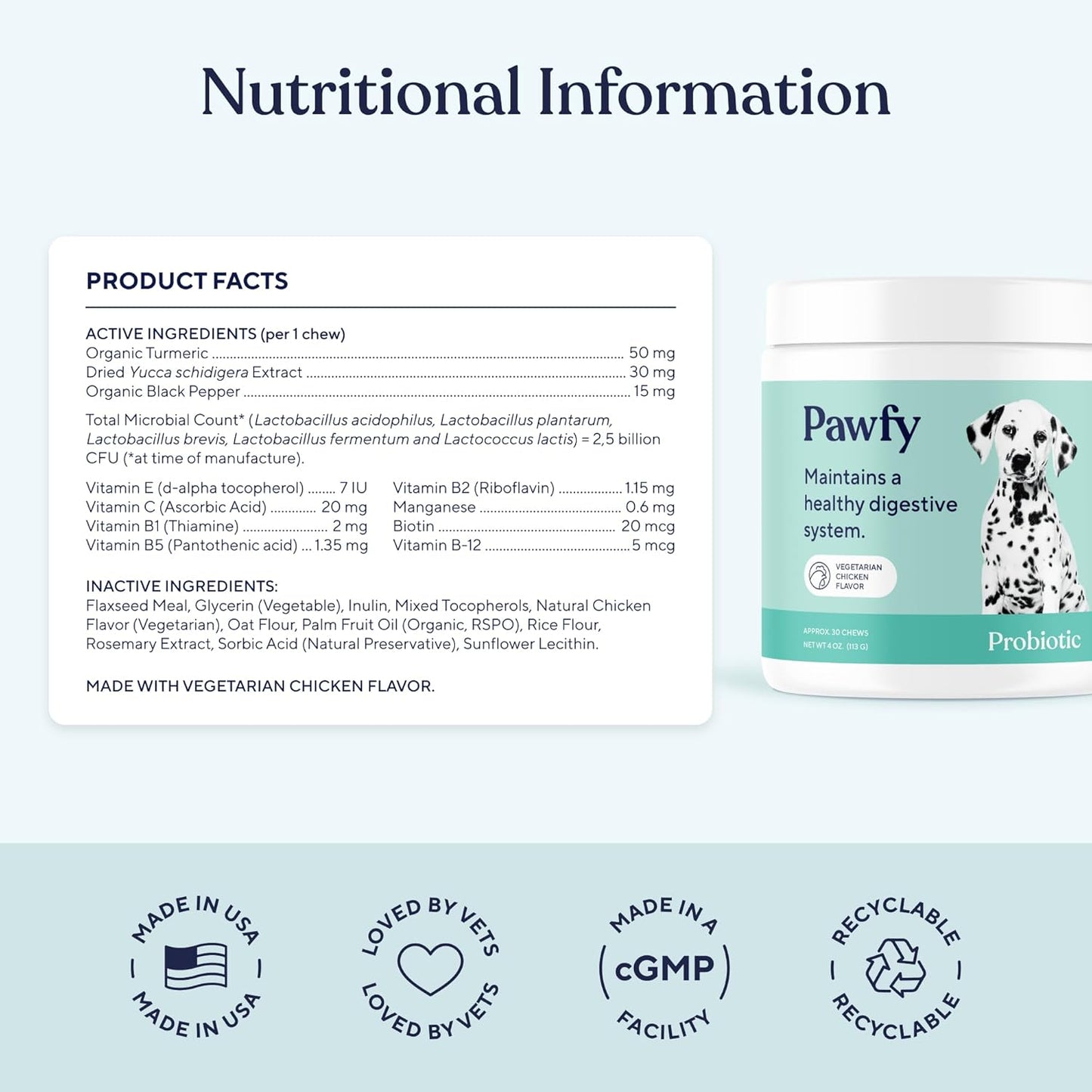 Pawfy Probiotics for Dogs | Supports Digestive Health, Diarrhea for Small, Large Dogs | Improves Gut Health | Anti Yeast Supplements | Skin Health Seasonal Allergies Support - 30 Chews (Chicken)