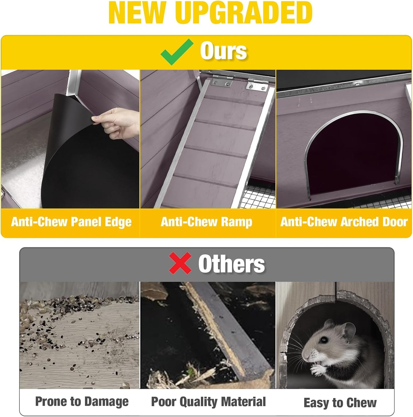 Aivituvin 2-Story Rabbit Hutch with Anti-Chew Ramp & Zinc Sheet - 36.6" Indoor Guinea Pig Cage, Wooden Stand, Pull-Out Tray & Leakproof Floor (Grey)