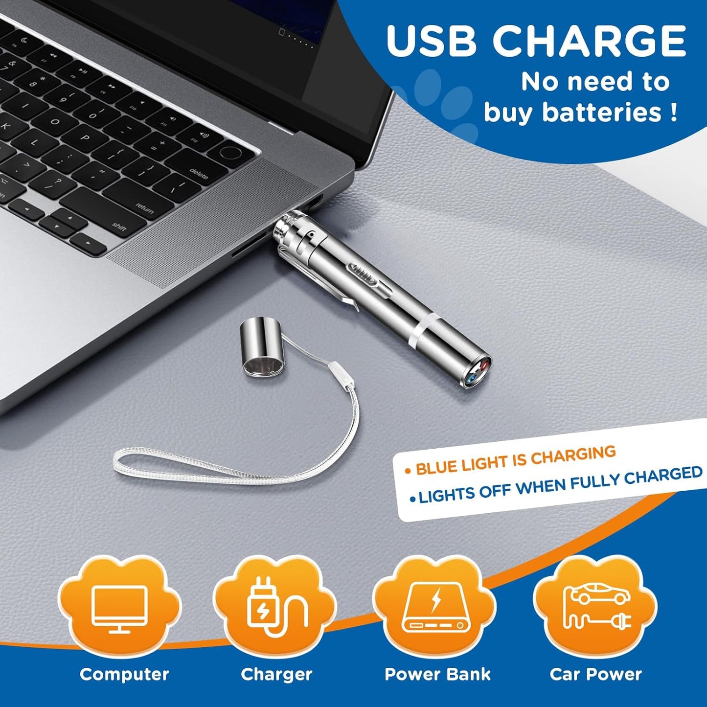 Cat Toy Pointer for Indoor, USB Rechargeable Toy, 3 Light Colors Cat Interactive Toys for Dogs, Cats, Pet Chase Toy for Fun Playing Training Exercise Indoors