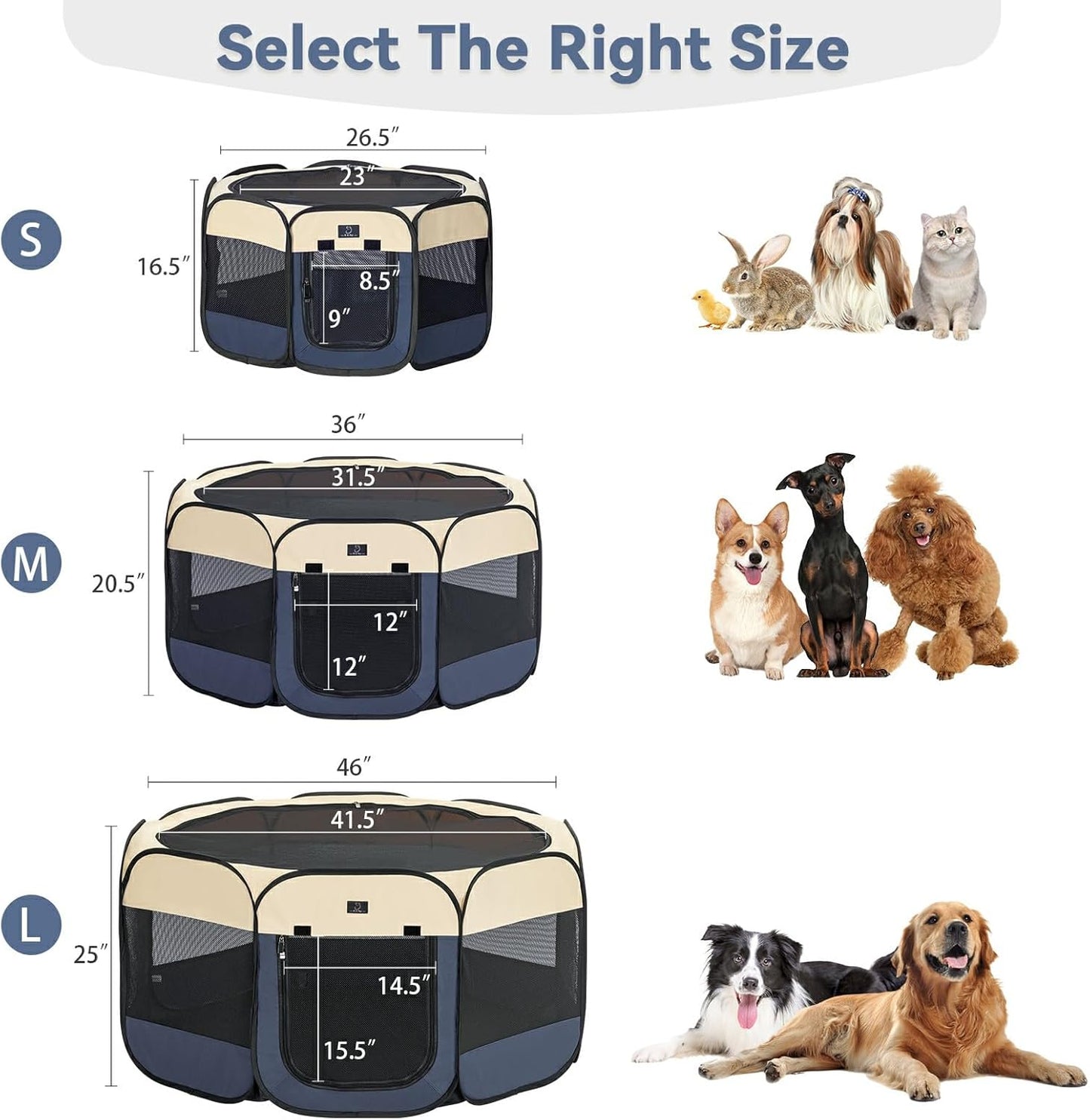 A4Pet Collapsible Playpen, 39.5” Portable Dog Playpen with Bowl, Suitable for Puppies, Kittens, and Small Animals, Removable Zipper & Mesh Panel(16”W × 10”H)