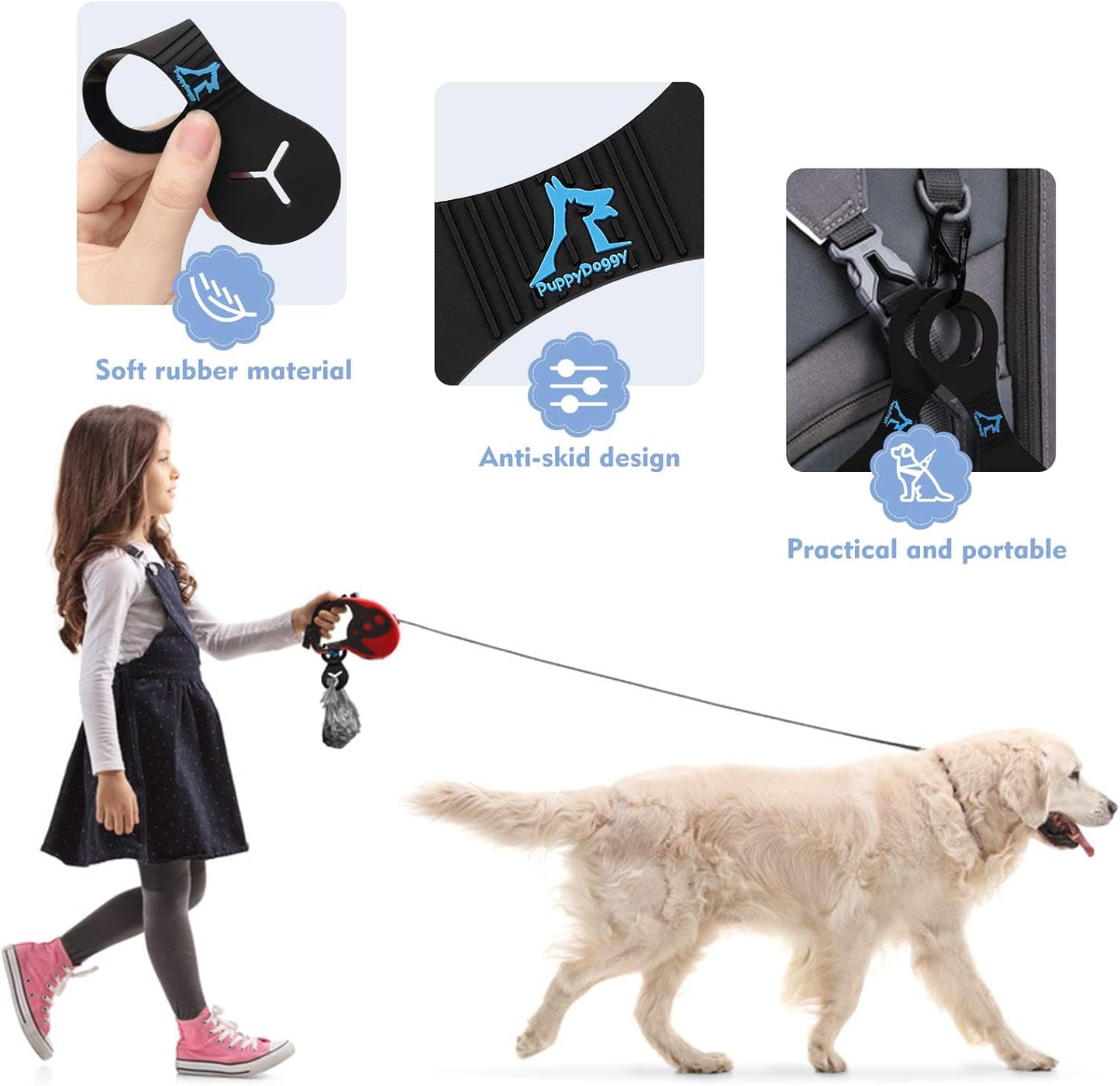 PuppyDoggy Dog Poop Bag Holder for Leash Waste Bag Carrier Dog Poop Bag Dispenser for Walking Running Bicycle Accessory 4 Pieces (Black + Blue)