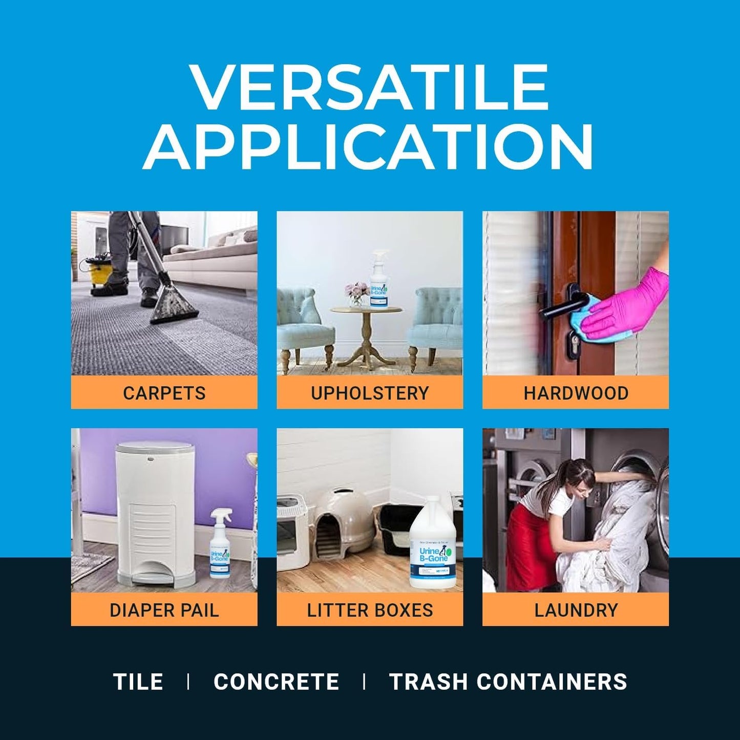 KINZUA ENVIRONMENTAL Urine B-Gone, Professional Enzyme Odor Eliminator & Pet Stain Remover, Human, Cat & Dog Urine Cleaner, Effective on Laundry, Carpets & More, Citrus Scent, 1 Gallon