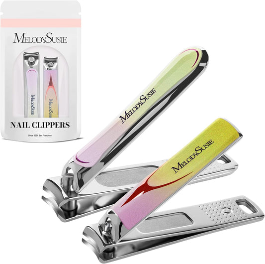 MelodySusie Nail Clippers Set, 2 in 1 Toenail Clippers Nail Clippers for Women, Ultra Sharp Stainless Steel Fingernail Nail Clippers for Men, Nail Cutter, Gifts for Women Men, Pink
