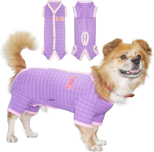 TONY HOBY Dog Pajamas, Dog Recovery Suit After Surgery, Soft Dogs Jumpsuit Shirts for Small Medium Dogs (Purple, Boy, XL)