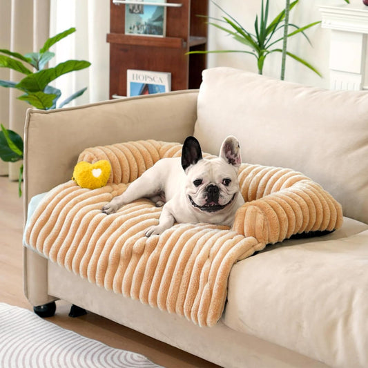 FUNNY FUZZY Pet Couch Cover for Sofa, Calming Dog Bed for Couch, Fluffy Plush Dog Couch Mat for Furniture Protector for Medium Dogs and Cats, 33×28 in, Khaki