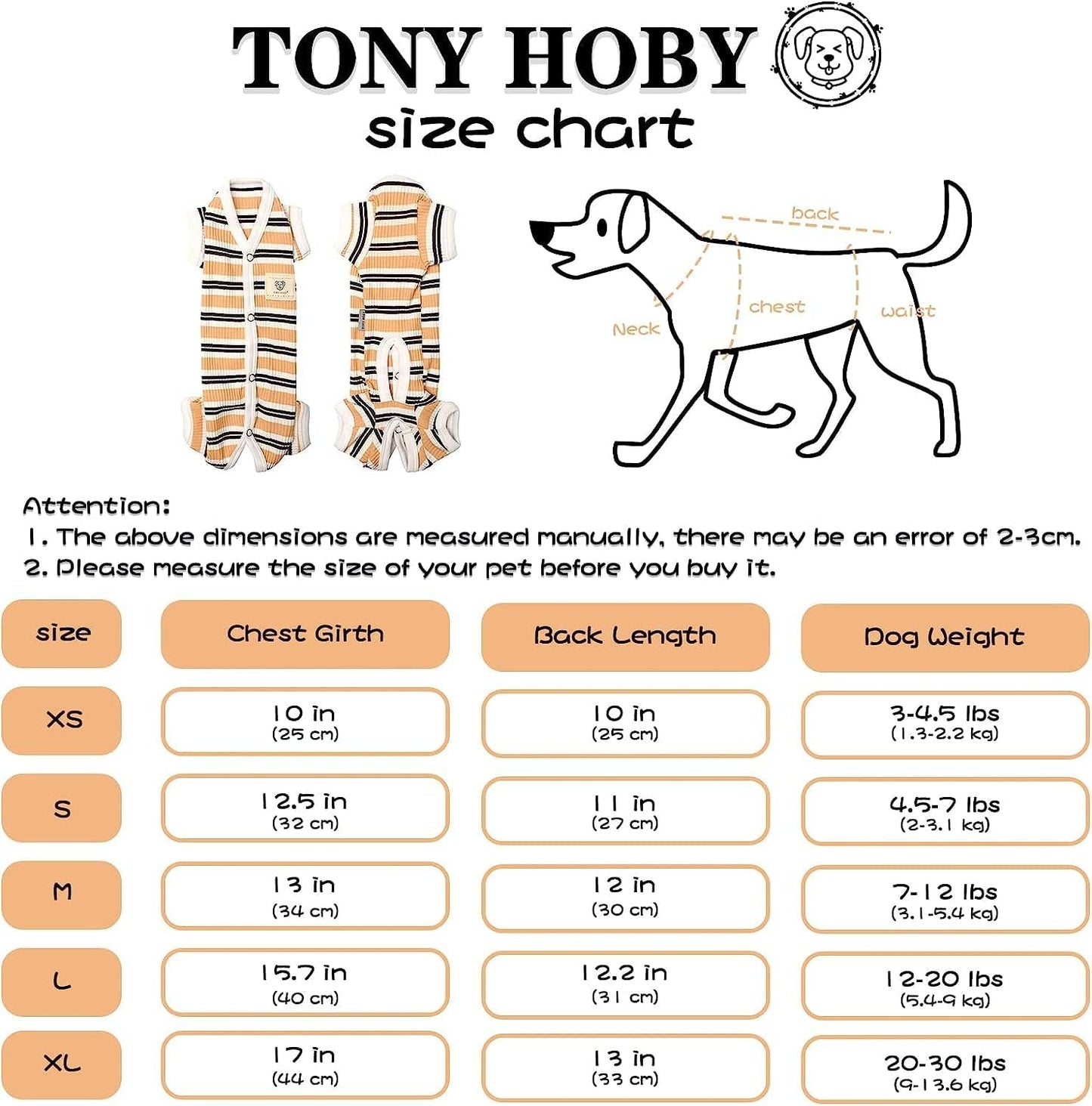 TONY HOBY Male Dog Pajamas, 4 Legged Dog Jumpsuit with Brown Stripe, Dogs Shirt for Small Medium Dogs (Brown, Boy, XS)
