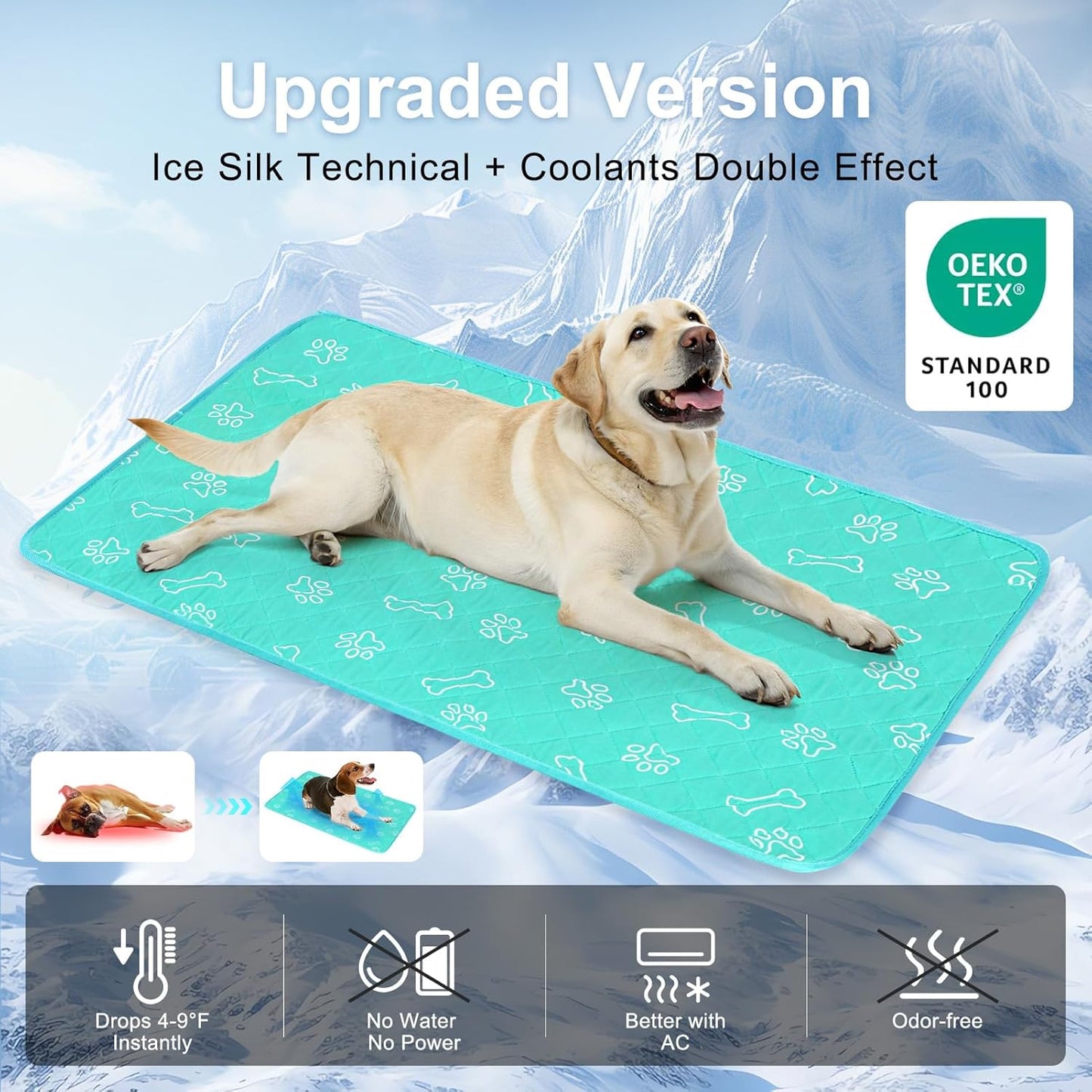 BEAUTYZOO Upgraded Dog Self Cooling Mat Ice Silk Chill Pads for Small Medium Large Dogs Summer Reusable Pet Training Pad Absorbent Non Slip Mat for Kennels, Crates & Beds,X Large 28IN x 47IN
