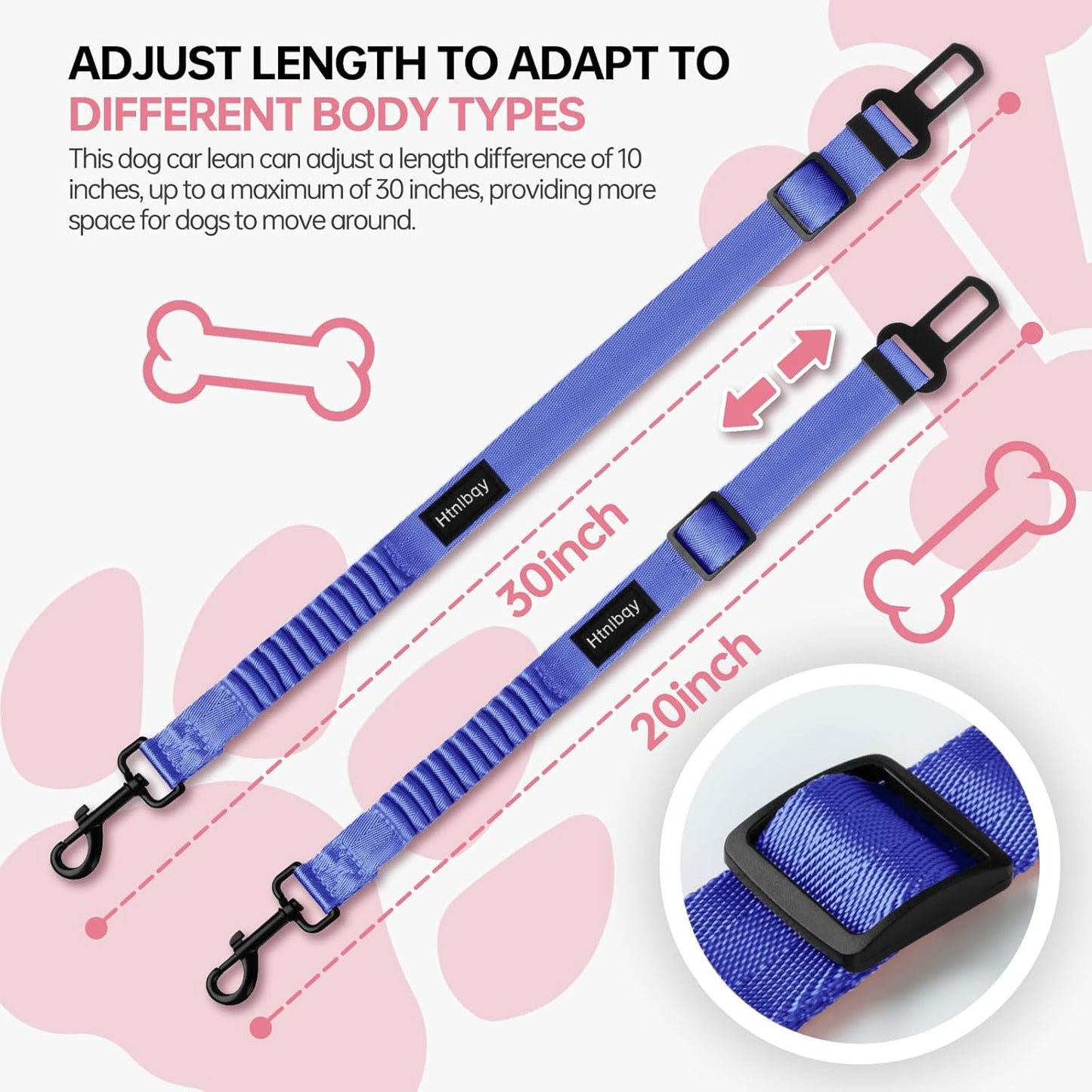 3 Pack Thickened Dog Seat Belt, Set Retractable Dog Car Adjustable Seatbelts for Vehicle Nylon Pet Safety Heavy Duty & Elastic & Durable Car Harness for Dogs, Blue