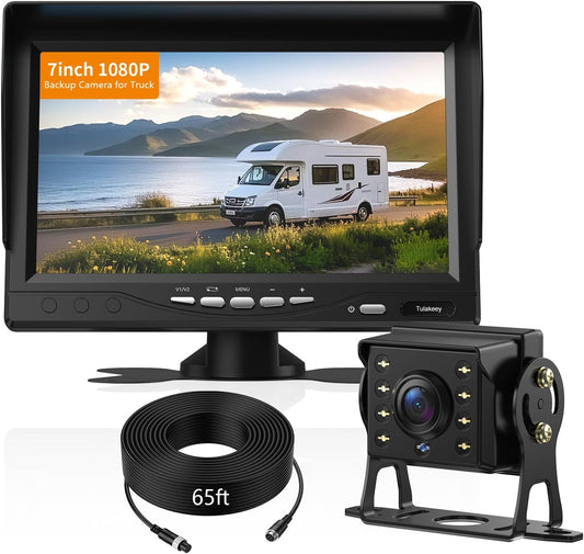 Wired Reverse Backup Camera with 7" Screen, Waterproof IP68, Night Vision Vehicle Camera for Truck, RV, Trailer, Vans, Bus - Tulakeey