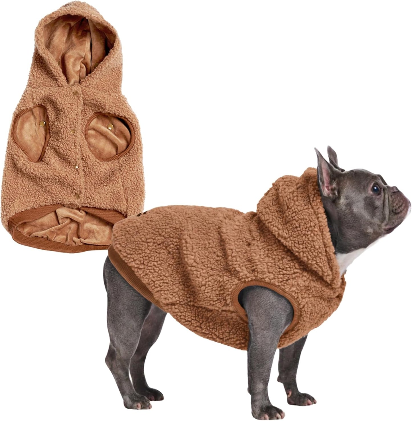Spark Paws Teddy Dog Sweater, Sherpa Jacket Vest with Warm Fleece Lining, Winter Coat Suitable for Small Medium Large XL XXL Breeds - Brown - L