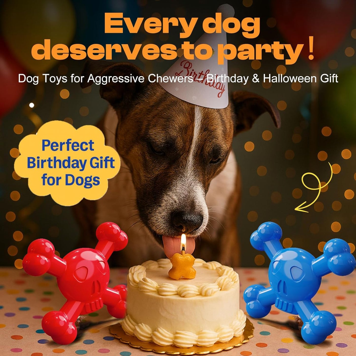 Dog Chew Toys for Aggressive Chewers – Indestructible Nylon Bone for Puppy Teething,Tough Chew Toy for Small Dogs, Bacon Flavor and Outdoor Fun, Skull Design