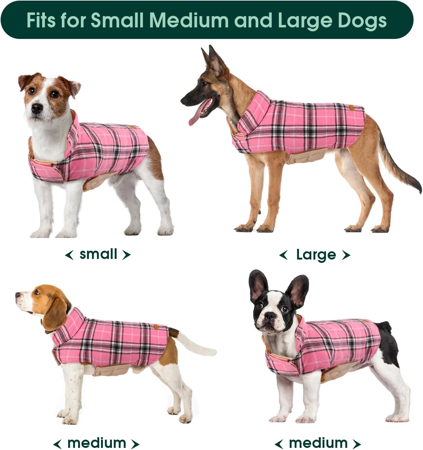 Kuoser Waterproof Dog Coat, Reversible Dog Jacket for Large Dogs, Adjustable Durable Doggie Winter Coat for Groowing Puppies Warm Puppy Cold Weather Apparel, Pink L
