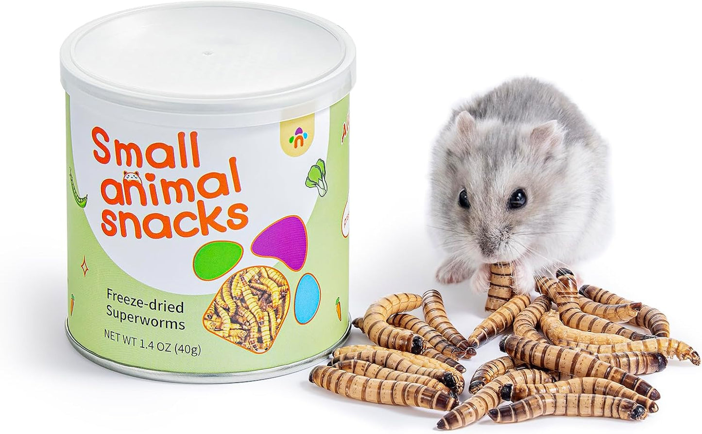 Niteangel Small Animal Snack & Treats - Small Critter Natural Treat for Dwarf Syrian Hamsters Gerbils Mice Sugar Glider Hedgehogs Chickens Birds (Freeze-Dried Worms- 1.4oz (40g))