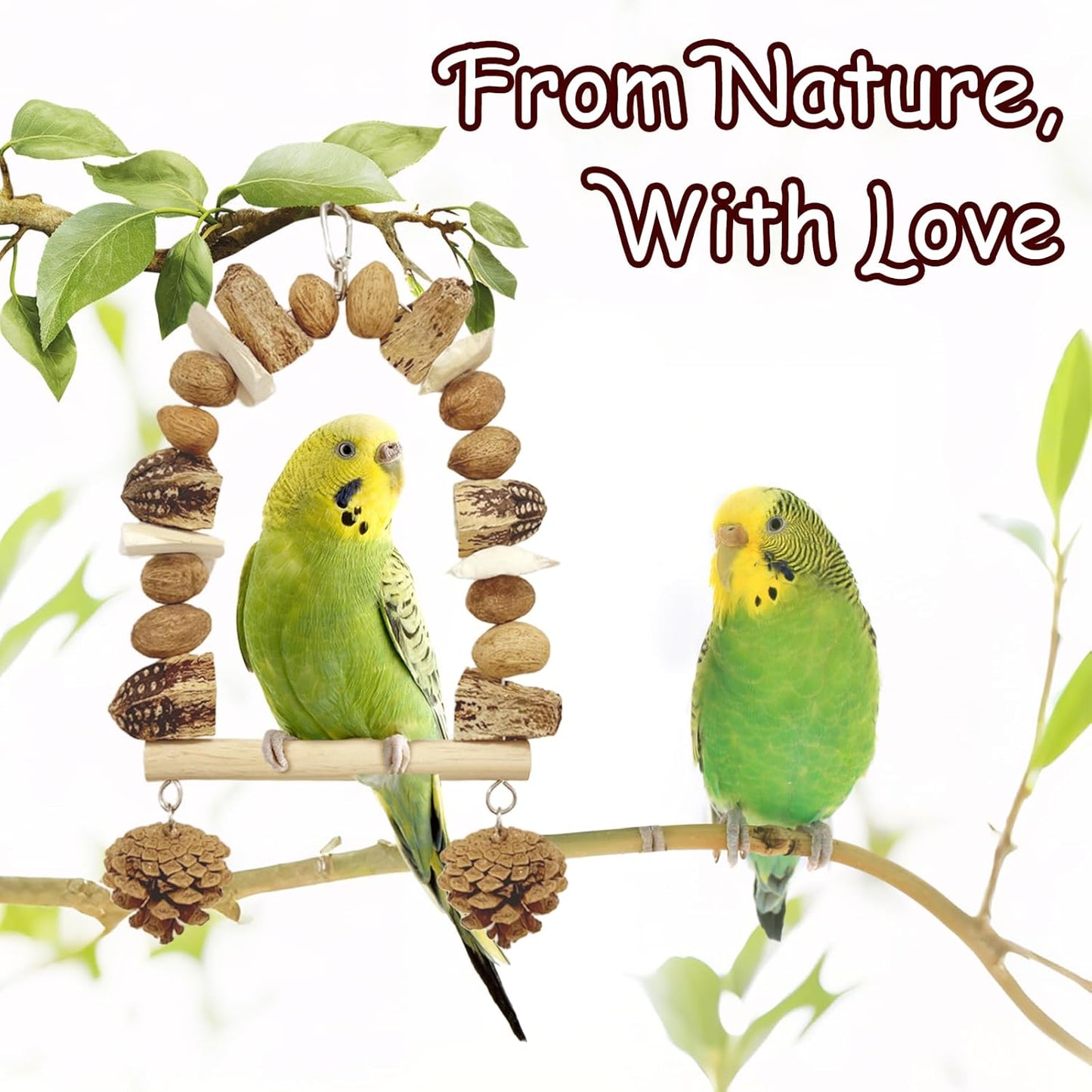Nut Perch Stand with Interchangeable Materials – Natural, Safe Bird Playset for Beak Exercise & Mental Stimulation