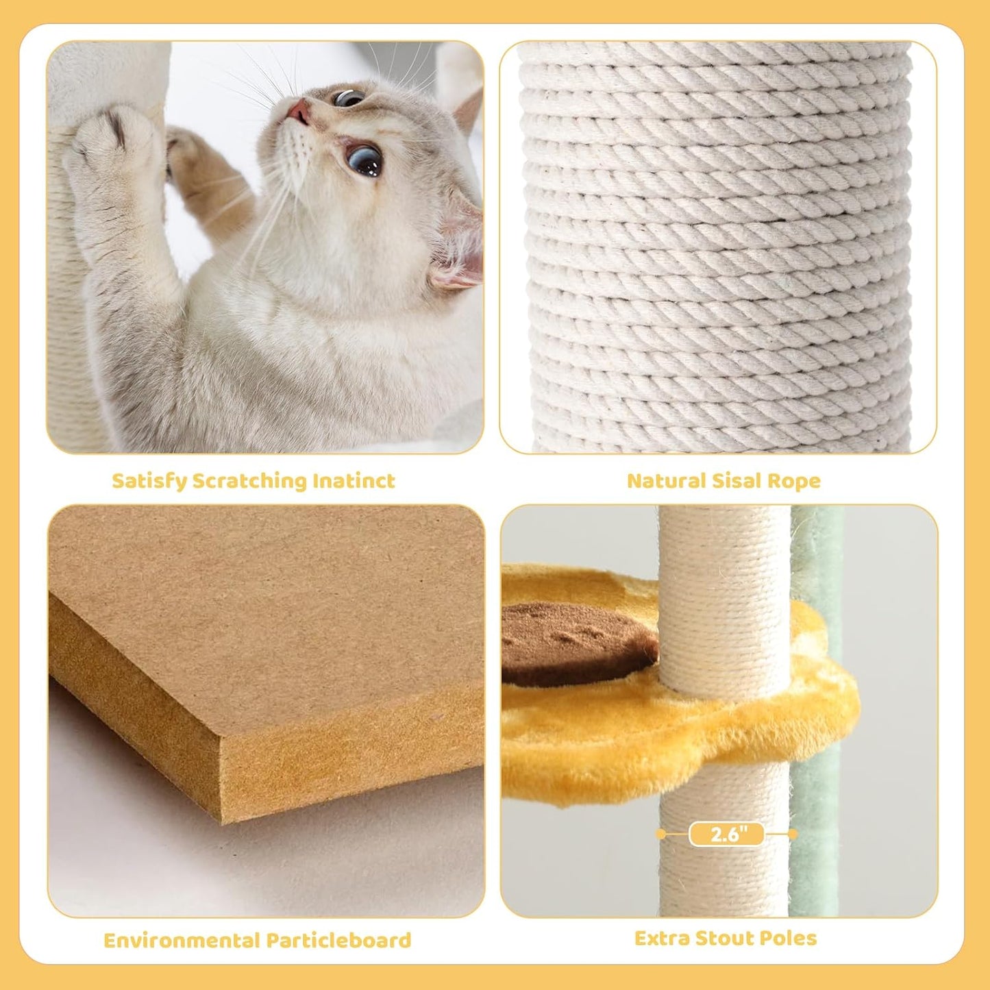 HYABi 65.5 Inch Sunflower Cat Tree Tower Multi-Level Cat Condo with Plush Scratching Posts, Toy Balls, and Pet House, Indoor Play Platform for Large Adult Cats, Cute Sunflower Design