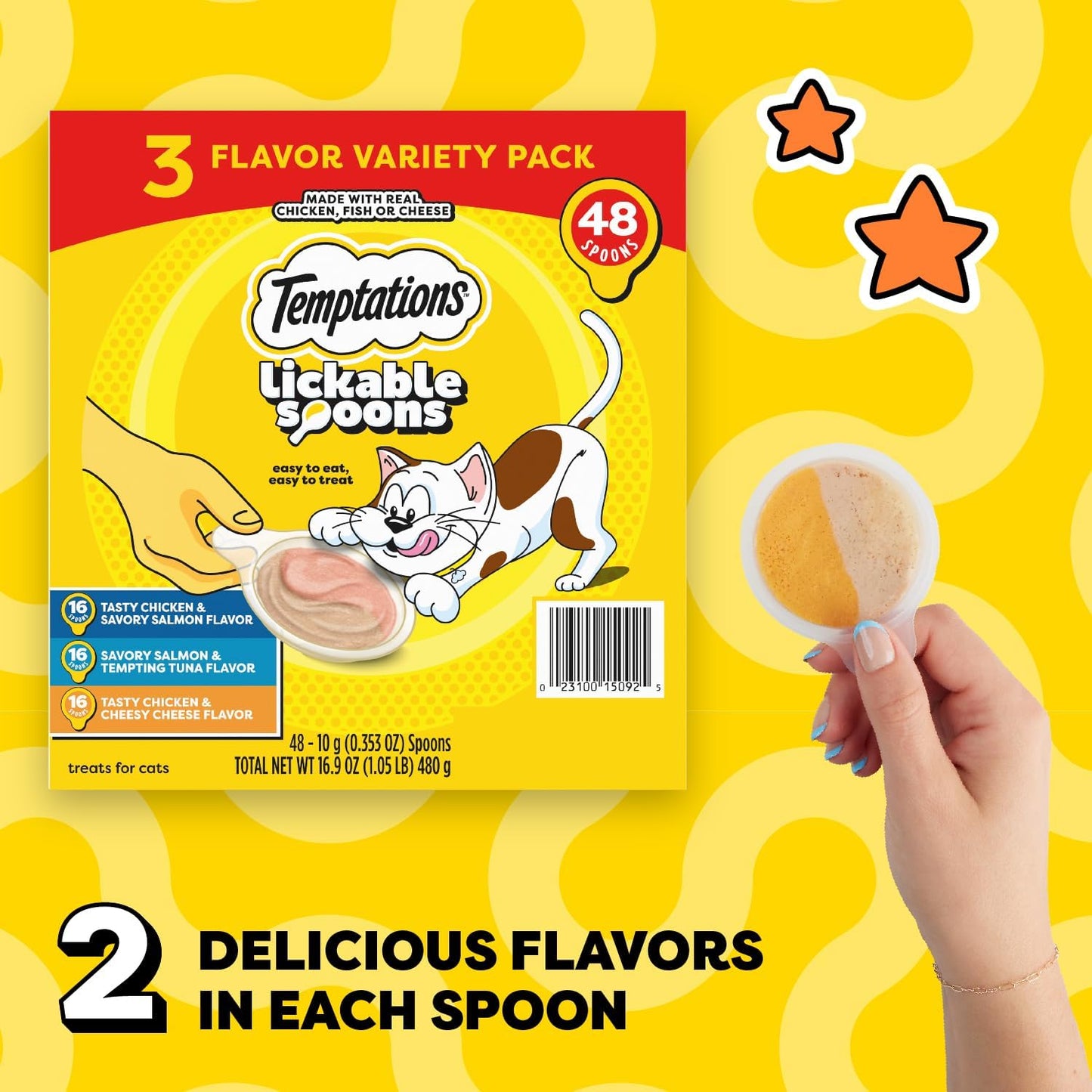 Temptations Lickable Spoons Adult Wet Cat Treats, 48 Spoons, Variety Pack