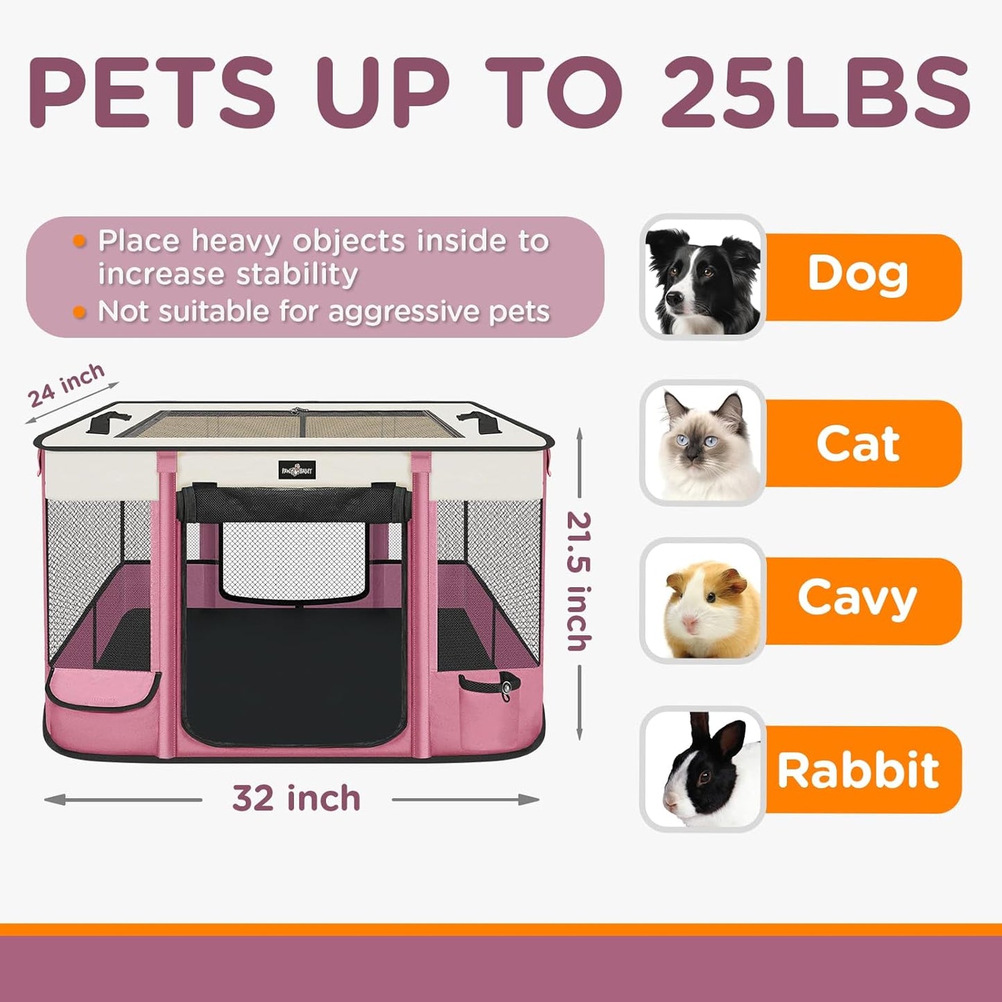 Foldable Pet Kitten Playpen, Upgrade Waterproof Portable Cat Dog Playpen Kennel Tent for Dog Cat, Removable Shade Cover with Free Carrying Case, Indoor Outdoor Use for Small Pet, Pink