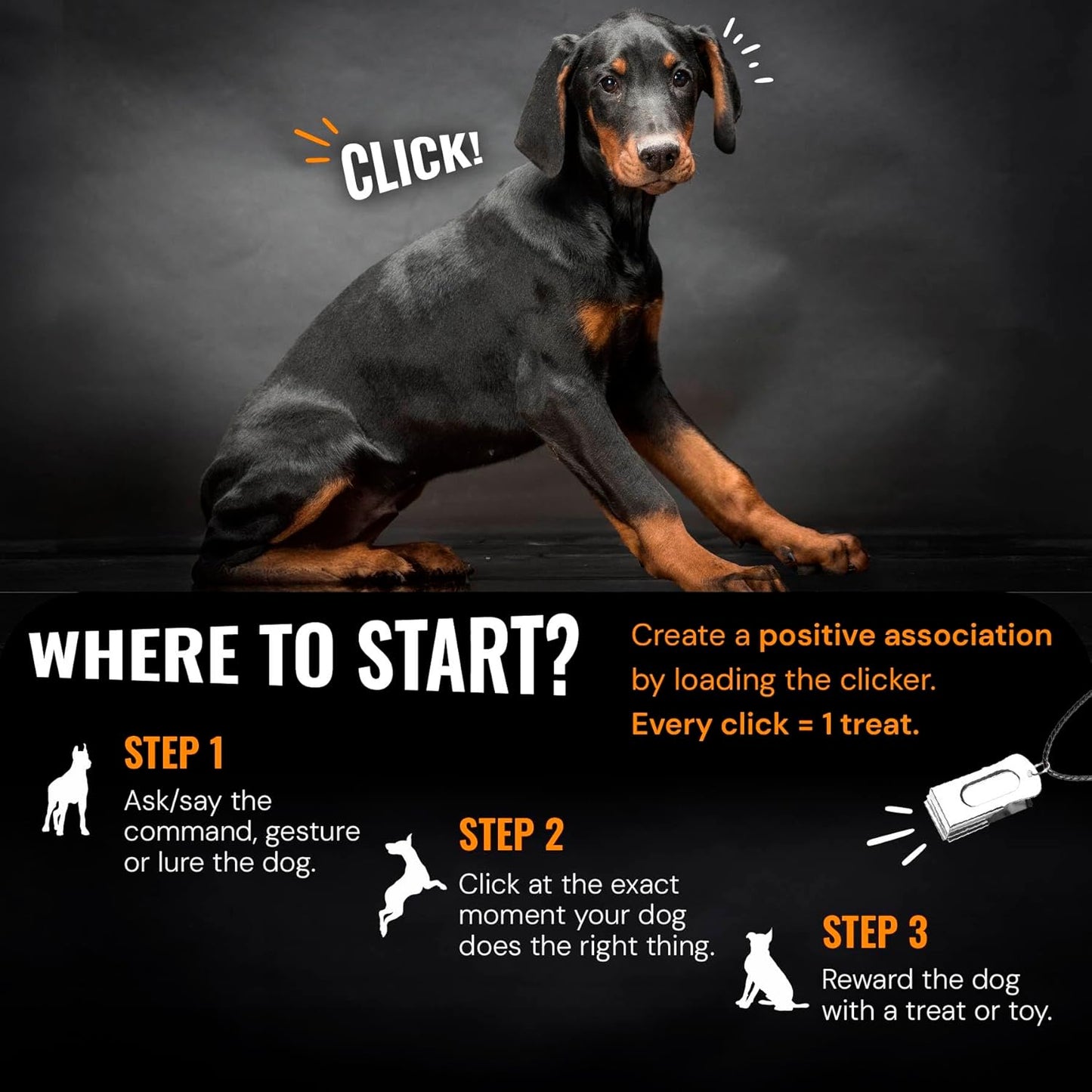 White Dog Clicker with Necklace - Clickers for Pet Training - Dog Training & Behavior Aids Easy to Carry with You Anywhere - Teach Your Dog Tricks or Reward His Behavior