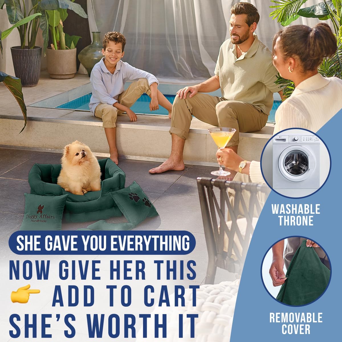 Luxury Dog Bed Chesterfield – Handcrafted Velvet Throne for Dogs | Joint Support, Calming & Temp-Regulating Comfort | Durable 5+ Years, Anti-Claw, Washable 100+ Times – XS, Green