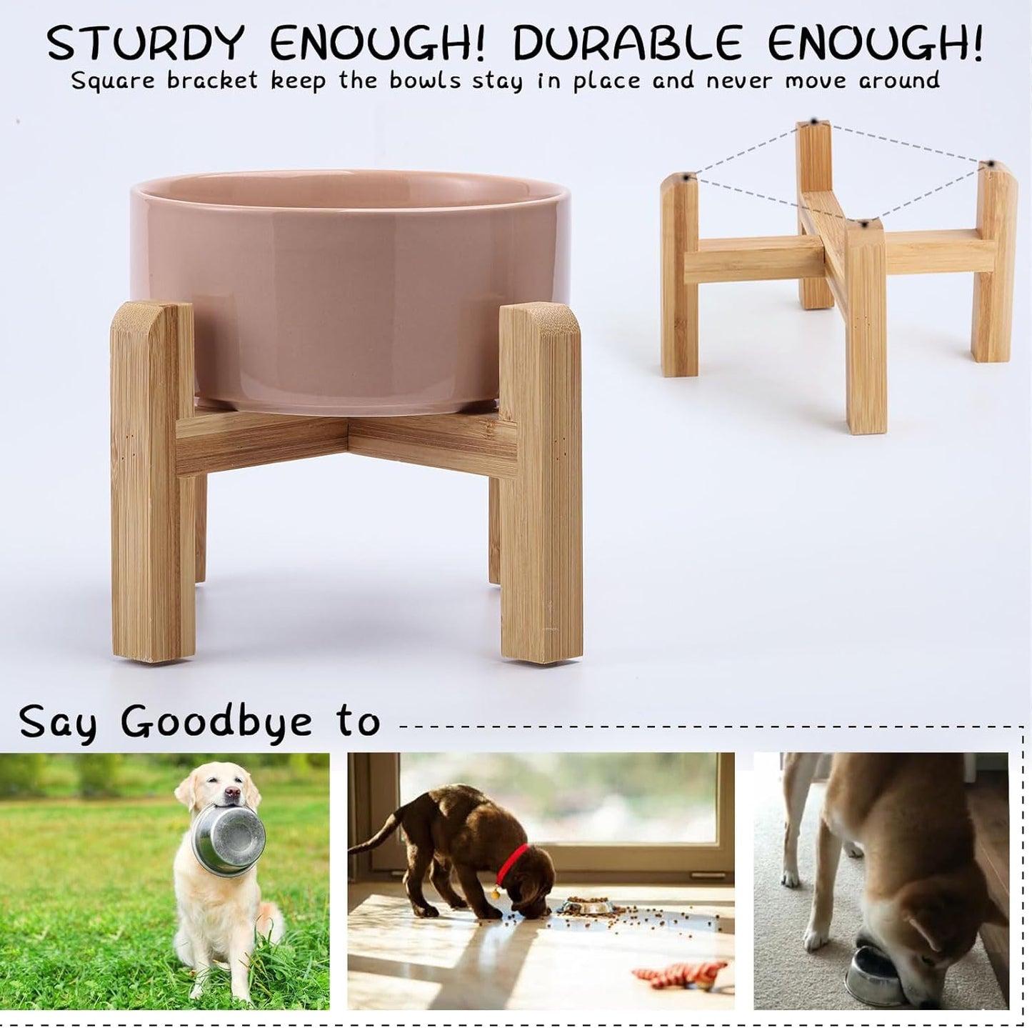 Petygooing 28 OZ Elevated/Raised Ceramic Dog Bowl for Small Medium Breeds, Dog Food Water Dish with Stand,Pet Bowl with Anti Slip Rubber for Cats Small and Medium Dogs (3.6 Cups) Khaki