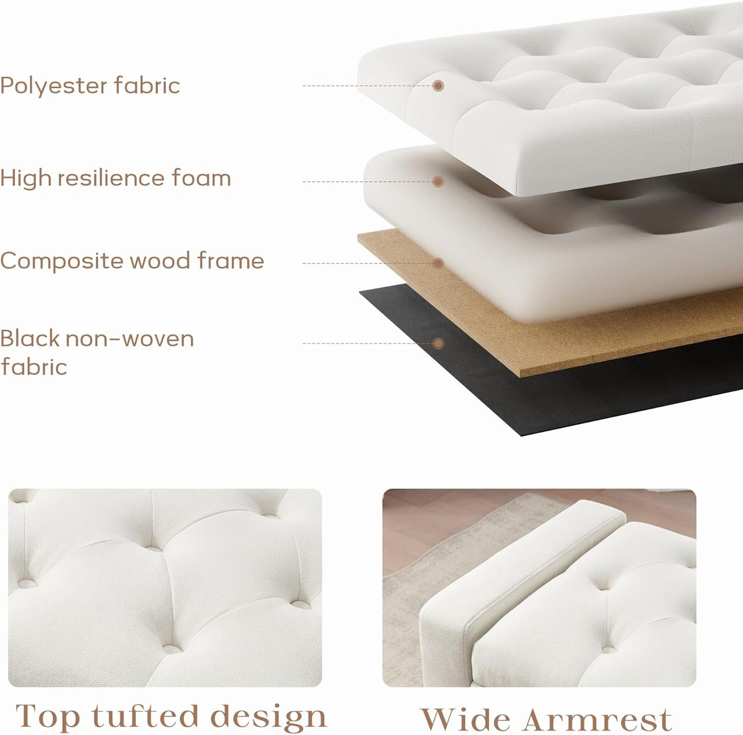 Ottoman with Storage, 48.8" Fabric Storage Ottoman Bench with Hinge, Bedroom Bench, Upholstered Benches with Seating for Living Room, Entryway (Beige)