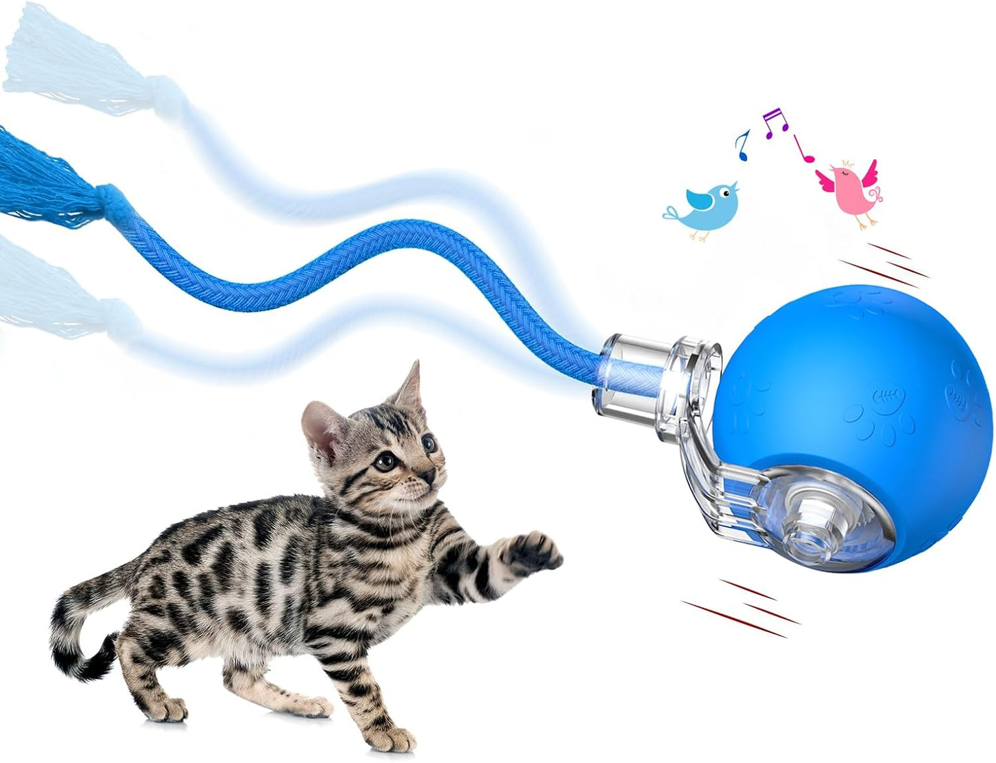Interactive Cat Toys, Automatic Moving Cat Toys for Bored Indoor Adult Cats, Fast Rolling, Chirping & Motion-Activated Kitty Toys, Fun Gift for Cats with Speedy Tail 2.0, USB Rechargeable, Blue