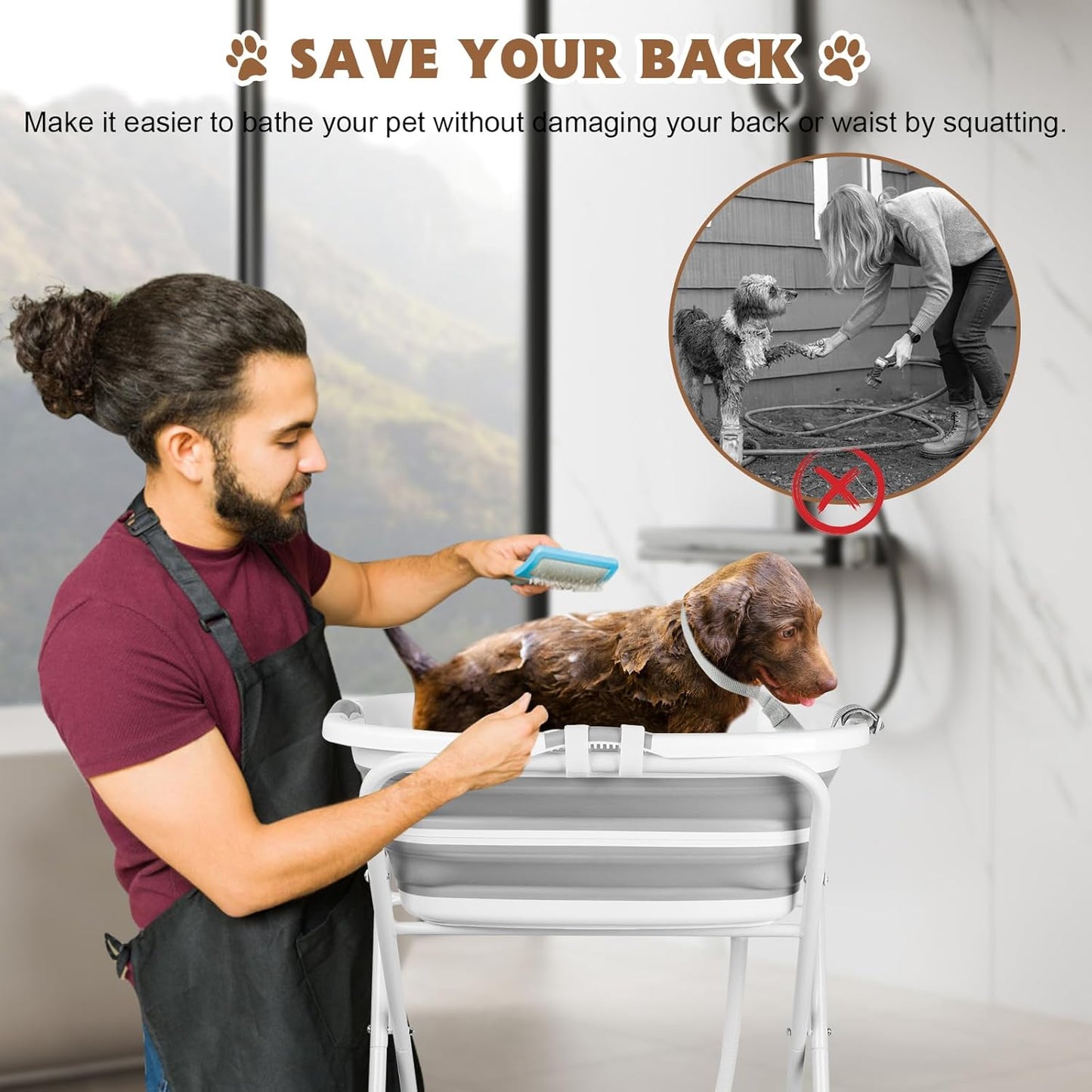 YUEPET Elevated Collapsible Dog Bathtub, Portable Shower Tub with Safety Collar, Foldable Dog Washing Station for Bathing and Grooming for Puppies Medium Dogs Cats Pets