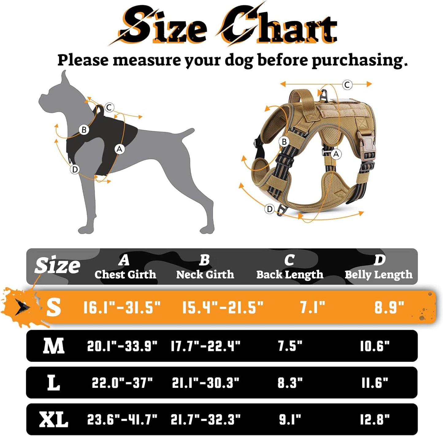 rabbitgoo Dog Harness Small Sized No Pull, Tactical Service Pet Vest with Molle and Control Handle, Adjustable and Reflective Military Harness for Easy Walking and Training, Brown, S