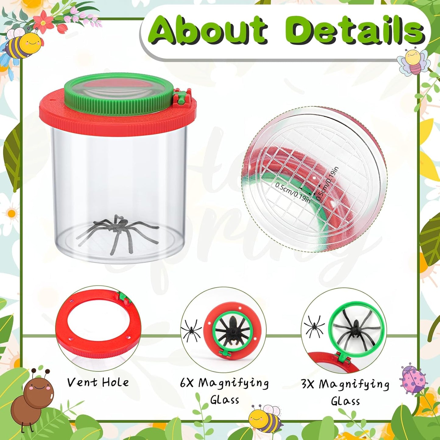 Coopay 3 Pieces Magnifying Insect Box - Bug Viewer, Critter Insect Cage, Container, Bug Catcher Cage, Jar Collecting Kit for Children, Kids Science Nature Exploration Tools
