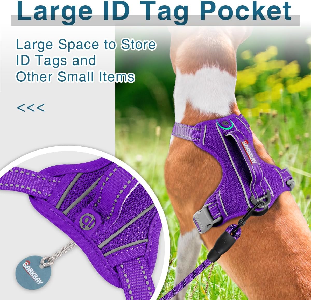 BARKBAY Dog Harness No Pull with ID Tag Pocket - Heavy Duty, Reflective, Easy Control for Large Dogs(Purple,S)