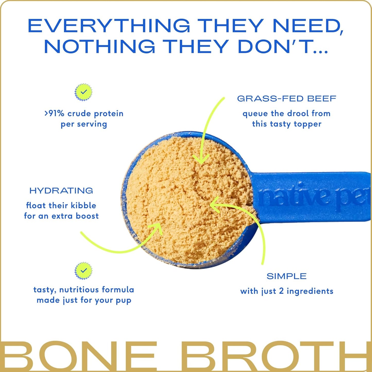 Native Pet Bone Broth for Dogs and Cats - Made with Real Beef Bone Broth, Dog Food Toppers for Picky Eaters - Provides Extra Hydration & Nutrition for Joint Strength, Immunity & Heart Health-96 Scoops