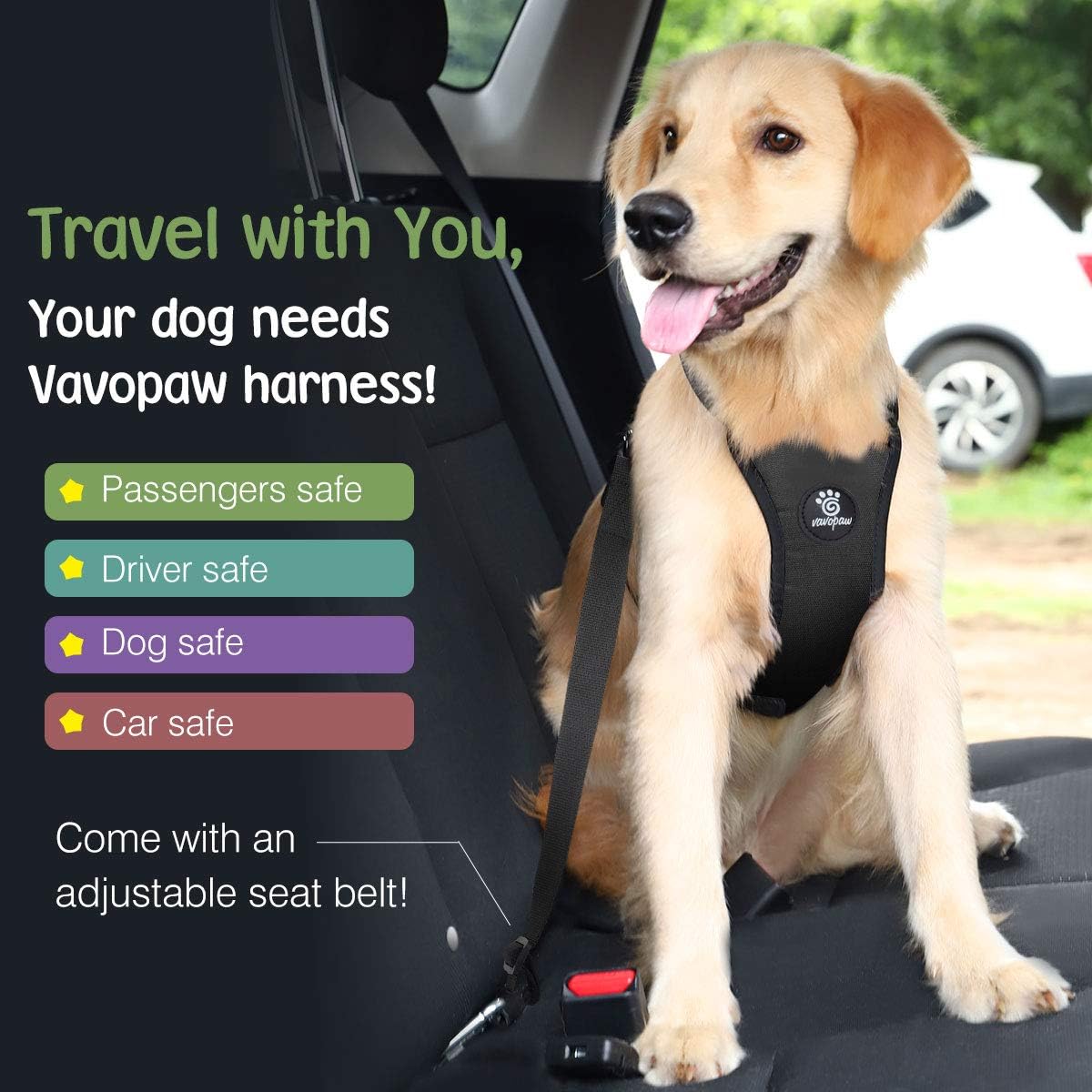 Dog Seat Belt, Safety Vest Dog Car Harness with Adjustable Buckle Dog Seat Belt for Vehicle Nylon Pet Safety Seat Belts Heavy Duty(L, Black)