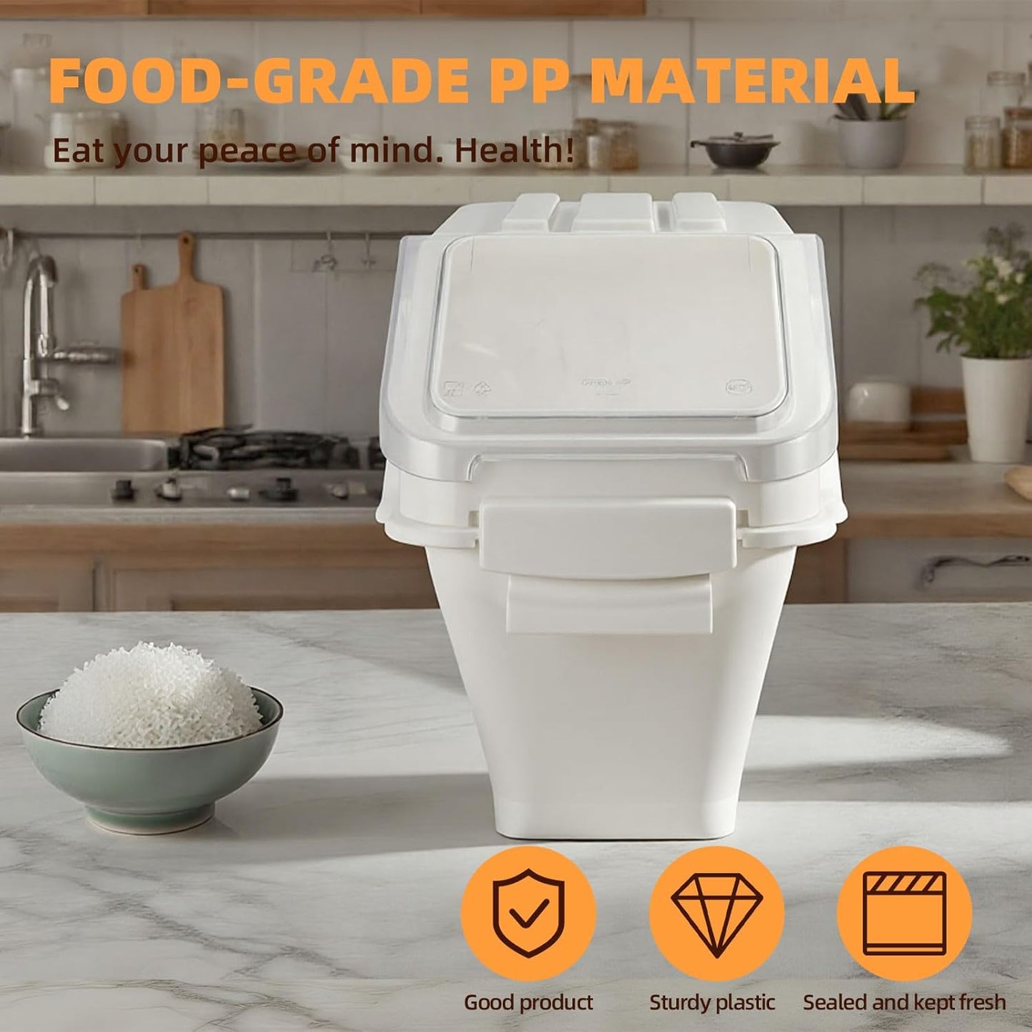 53LB Airtight Flour Storage Container With Scoop for Dry Food, Sugar, Baking Supplies,Rice.BPA Free Ingredient Storage Bin，Pet Food Storage Container Dog Cat Birds Food Bin (53 LB)