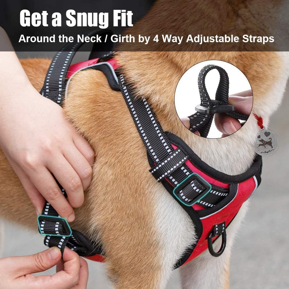 PoyPet No Pull Dog Harness, Reflective Comfortable Vest Harness with Front & Back 2 Leash Attachments and Easy Control Handle Adjustable Soft Padded Pet Vest for Small to Large Dogs (Red,XS)