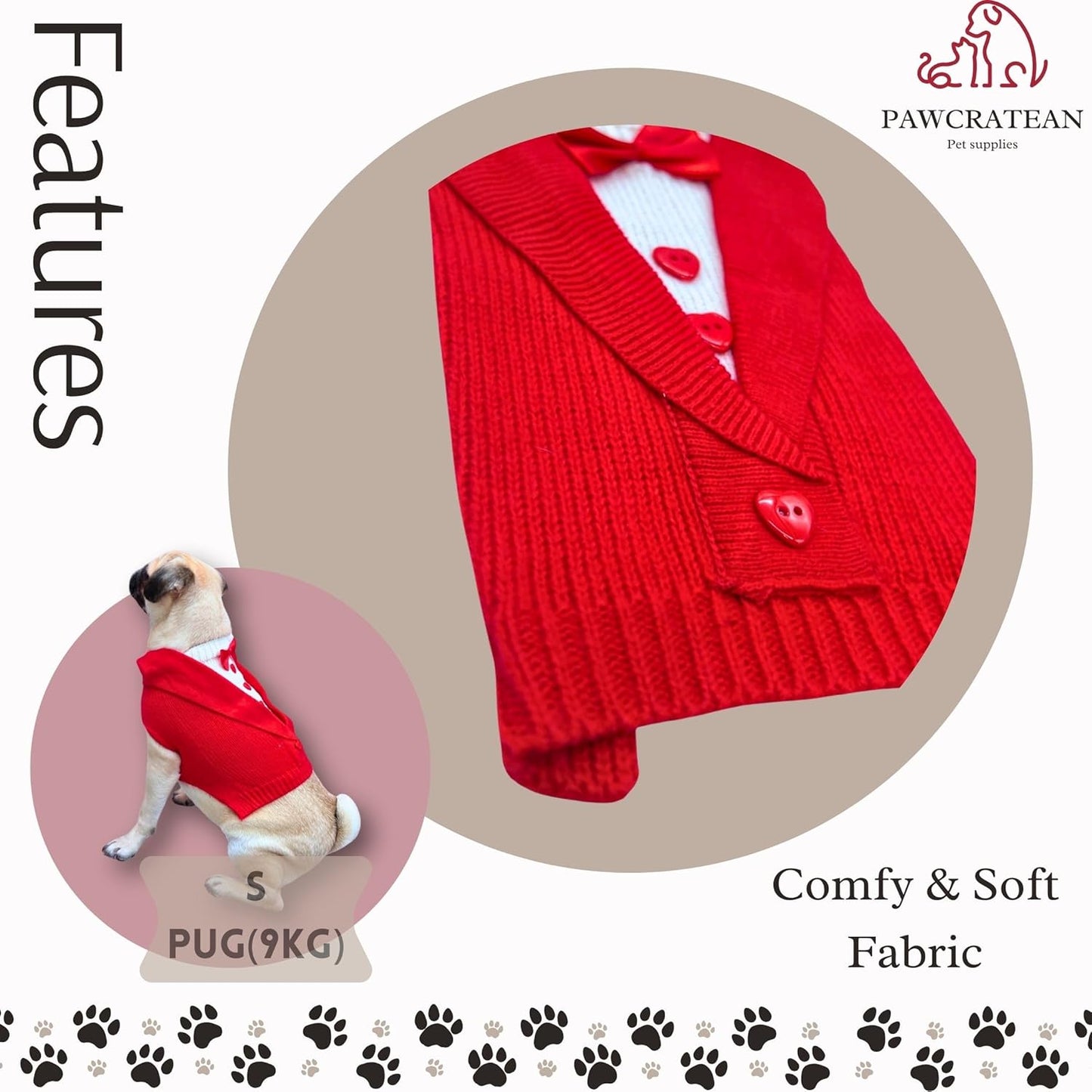 Cute Sweater for Dogs and Cats Soft Flannel Pet Outfit Warm and Cozy Animal Hoodie Small to Large Pet Clothes for Halloween Parties and Everyday Wear (Medium, Red Bowtie)