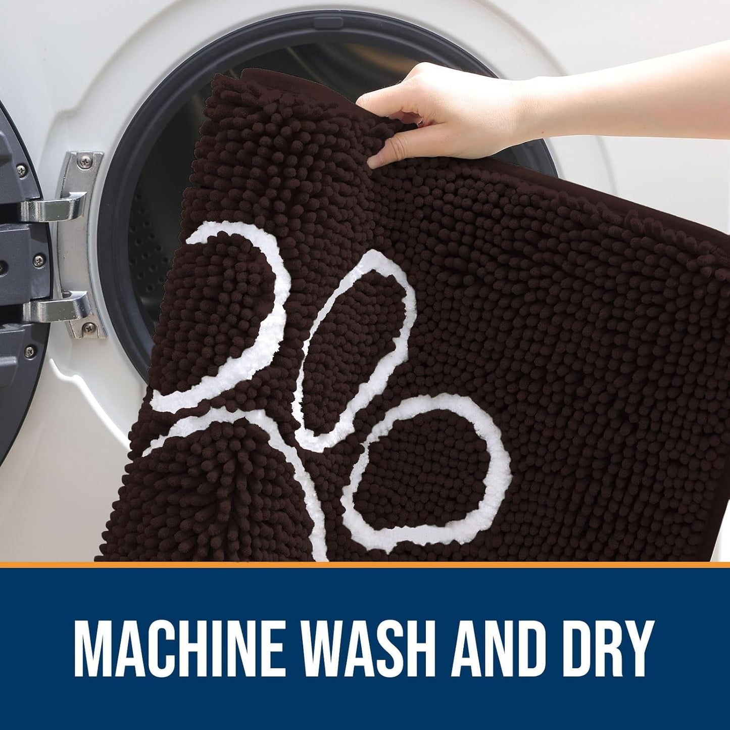 OLANLY Door Mat for Muddy Dog Paws 48x30, Ultra Absorbent Chenille Mud Doormat with Paw Print Design, Non-Slip Washable Doormat for Indoor Entryway, Quick-Dry Pet Bed Mats for Dirty Dogs, Brown