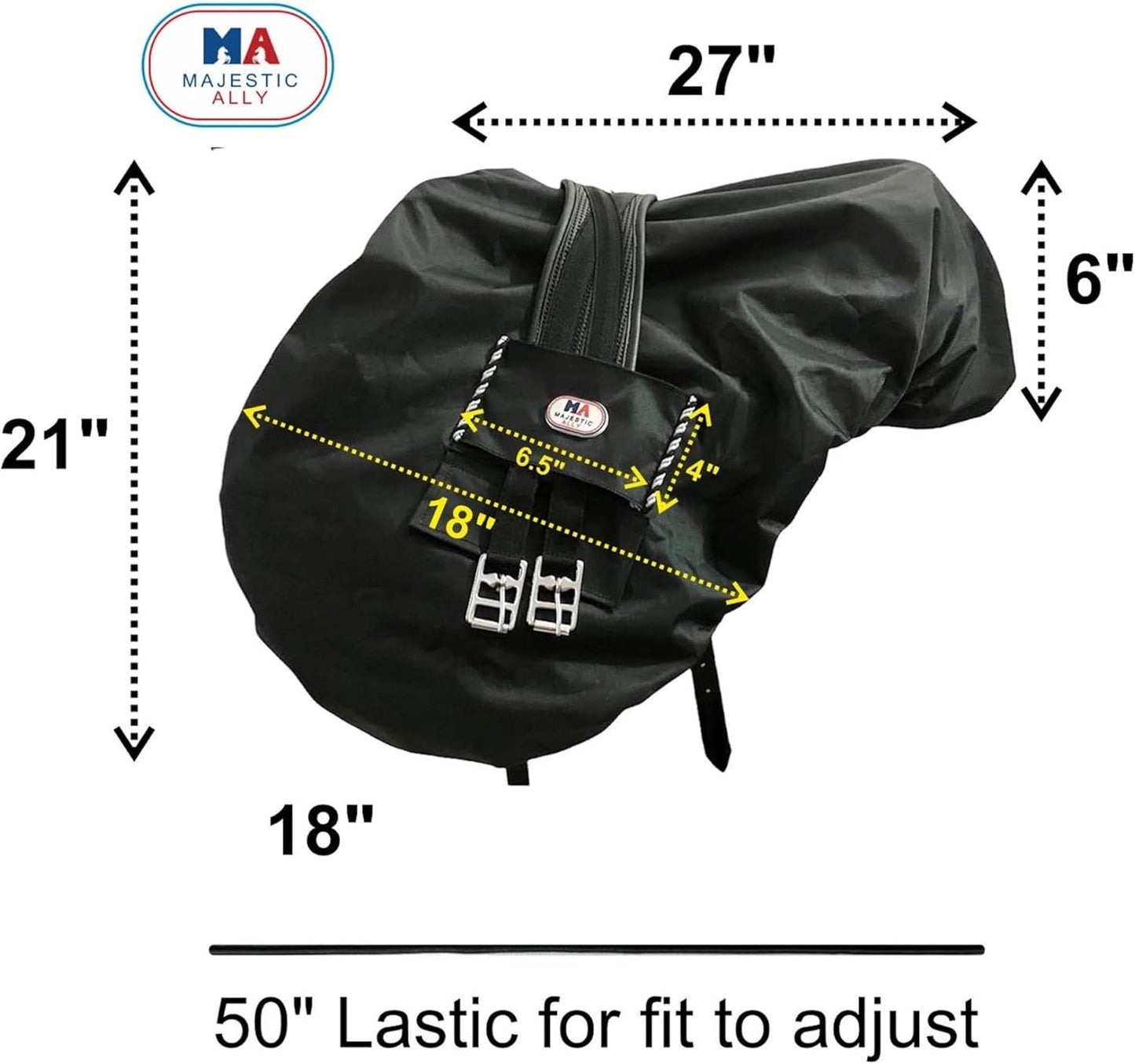 Majestic Ally Nylon Waterproof Fleece Lined Ride On English Saddle Cover-Multiple Color (Black)