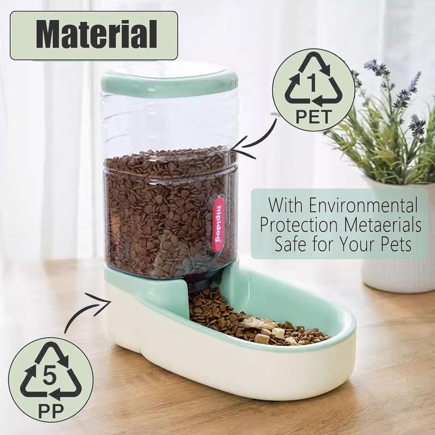 kathson Automatic Cat Feeder 1 Gallon Gravity Dog Food Dispenser Large Capacity Self Feeding Pet Food Bowl Station for Puppy Kitten Rabbit Green